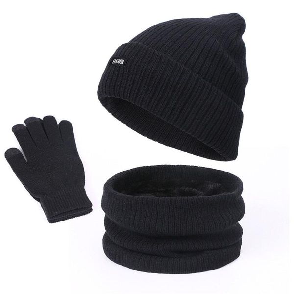 Bérets d'hiver bonnet chapeau écharpe gants trois pièces ensemble femmes hommes écran tactile extérieur chaud tricoté unisexe chapeaux