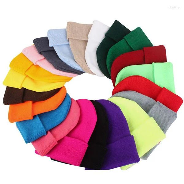 Bérets d'hiver bonnet chaud bonnets chapeaux Double couche plié tricot hommes et femmes couleurs unies pour les Couples femmes