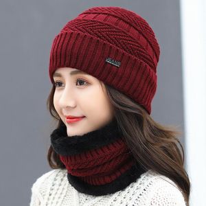 Bérets hiver Beanie chapeaux pour femmes épais corail polaire doublé écharpe ensemble casquettes hommes chaud tricot crâne casquette cou plus chaud chapeau et