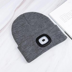 Boinas Gorro de invierno con punto ligero 4 LED USB Carga LED Sombrero para hombres Mujeres Pesca