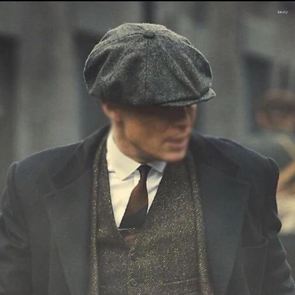 Bérets d'hiver pour hommes, casquette plate britannique Vintage, casquette Peaky Blinders pour peintre Sboy, chapeau octogonal à chevrons