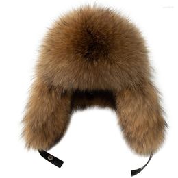 Bérets hiver Bomber chapeau hommes en plein air chaud en cuir entier fourrure raton laveur casquettes en peau de mouton mode coréenne Protection des oreilles Ushanka Beanie