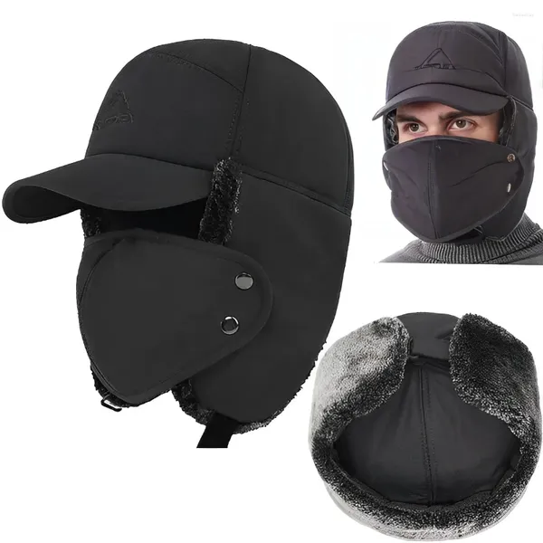 Bérets d'hiver Bomber chapeaux pour hommes fourrure chaude épaisse cagoule oreillette casquette crâne masque Sport de plein air mâle chapeau casquettes