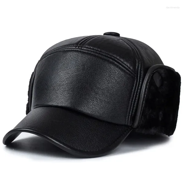 Bérets d'hiver Bomber chapeaux hommes femmes russe cuir noir oreillette chapeau fourrure chaud épaissir casquettes de baseball casquette de ski de neige papa Gorras