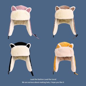 Bérets d'hiver Bomber chapeaux femmes oreillettes casquettes chaudes Gorros épais mignon Kawaii Animal Bonnet Bonnet chapeau oreille-Protection coupe-vent