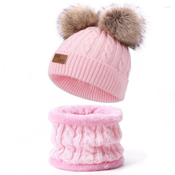 Bérets hiver enfants bavoir bonnet chapeau deux pièces ensemble Pom bébé tricoté casquettes fille chaude laine épaissie cou couverture