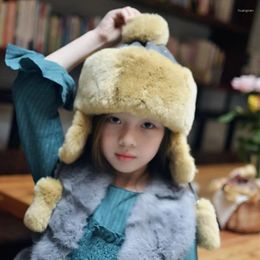 Bérets hiver enfants laine tricot fourrure casquettes mâle et femelle épaissi chaud protection oreille princesse chapeau bombardier chapeaux