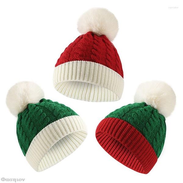 Boinas Sombrero de Navidad de invierno Pompones de piel Gorros gruesos para niños Gorros de algodón de punto Gorro cálido de Papá Noel Regalos de año de Navidad Festival