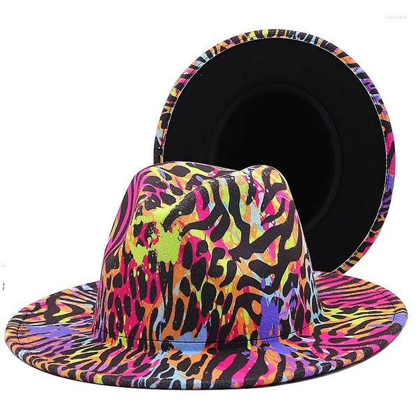 Boinas Invierno Colorido Leopardo Plaid Fedora Sombrero Fiesta de Halloween Cosplay Sombreros Ala ancha Masculino y femenino Fieltro Jazz Rojo