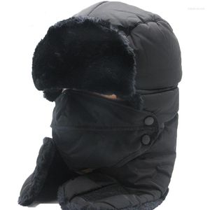 Beretten Winter Katoen Bont Unisex Bomber Hoeden Dikke Keep warme oorafdagen Hoed Skull Ski Caps Mask Neck Protectioning for Women Men