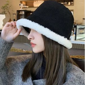 Bérets d'hiver en coton polaire d'agneau, coupe-vent, résistant au froid, chapeau de seau de style coréen, casquette de pêcheur en peluche pour femmes, automne