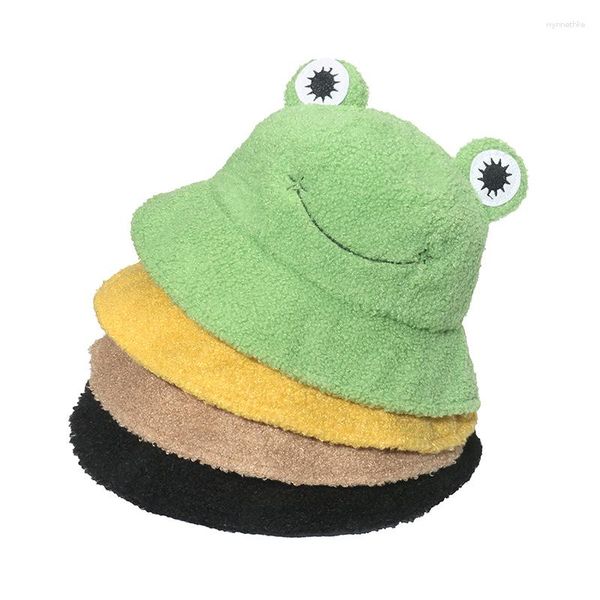 Bérets hiver mignon peluche grenouille seau chapeau femmes tout match Hip-hop dessin animé chaud bassin casquettes unisexe velours extérieur Panama