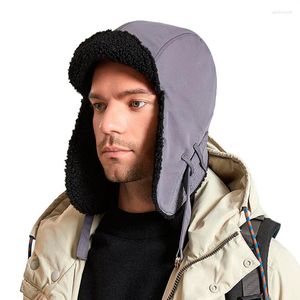 Beretten Winter Dagelijkse Drawtring Canvas Bomber Caps Dikke Cold Anti Ear Protection Winddicht Ski Snow Hats Russische hoed rijden