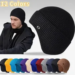 Berets Winter Earmuff Cap Men's Outdoor Knitted Hat Warm Skullies Beanies Unisex Ear Protection Windproof Earflaps Bonnet Hats