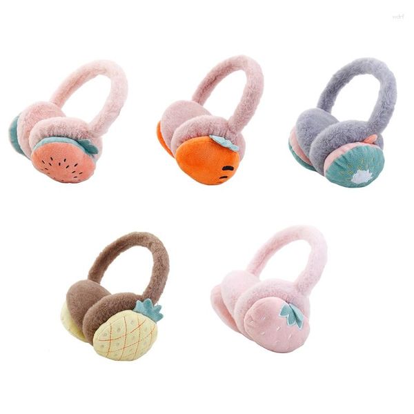 Bérets d'hiver cache-oreilles pour filles rose fraise enfants Fruits Kawaii fille garçon polaire bandeau Faux cache-oreilles