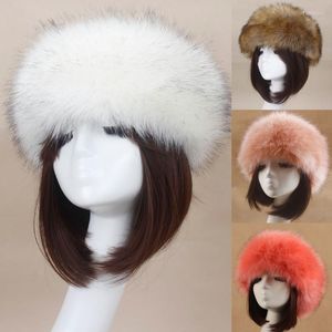 Beretten Winter Elastische Earmuffs Turban Cap Dikke harband Vrouwen Russische pluizige faux bonthoofdband hoed buiten ski -hoeden