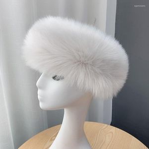 Berets Winter Fake Fur Hats vrouwen lege bovenste pet pluizige elastische oorbevolking dikker hoofdband snow beanie modekop decor