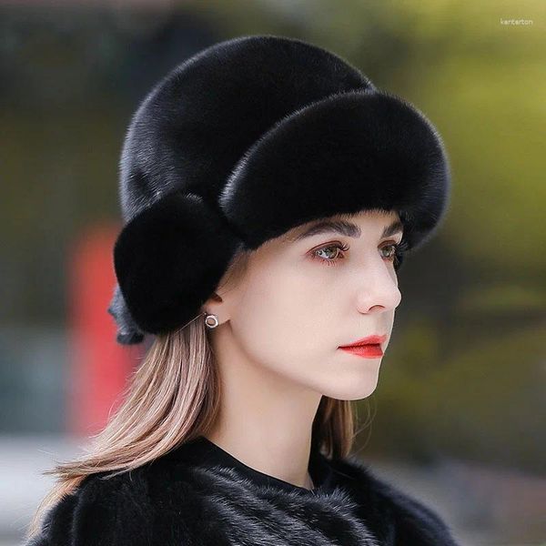 Beretas Fashion Winter Fashion Corean Edition Fur Hat Women's Classic Fisherman engrosado Verdadero Mink Protección de oído cálido