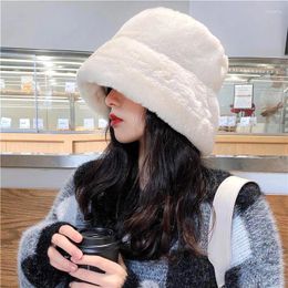 Bérets d'hiver mode édition coréenne chapeau de cheveux épais bol en peluche polyvalent femme pêcheur froid et chaud