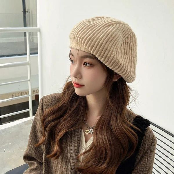 Bérets Fashion hivernale chaude chapeau doux béret béret laine de laine de laine Painter Cap de style coréen