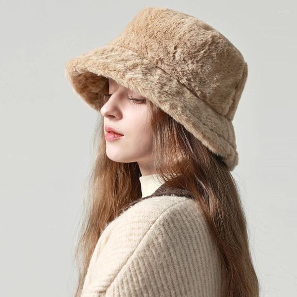 Bérets hiver fausse fourrure moelleux seau chapeaux pour femmes en plein air chaud pêcheur casquette fille mode Panama