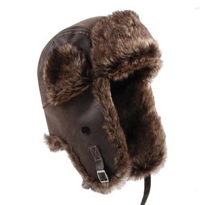 Baretten Winter Kunstbont Lederen Bomber Hoeden Mannen 2023 Herfst Warm Russische Ushanka Hoed Met Oorklep Trapper Sneeuw Piloot cap Oorklep