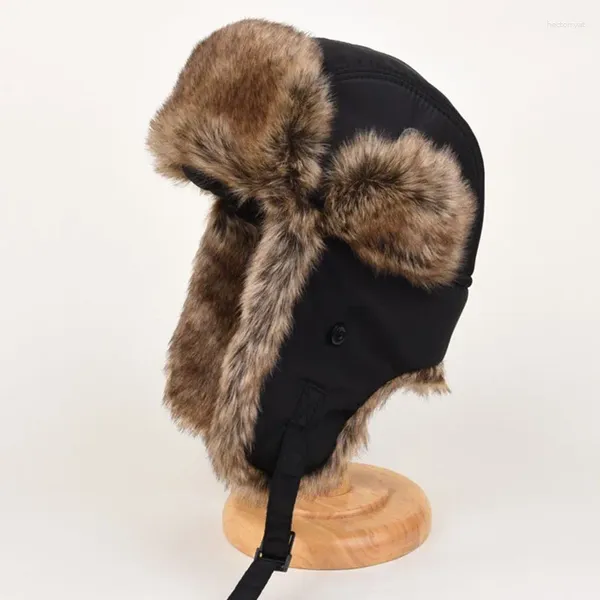 Bérets hiver fausse fourrure pilote chapeau hommes femmes extérieur oreillettes coupe-vent chaud russe bombardier thermique chapeaux