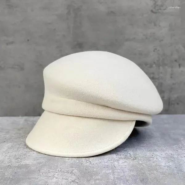 Bérets hiver Fedora chapeau pour femmes coréen plat haut marine laine britannique décontracté noir gris kaki mode équestre de haute qualité