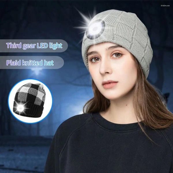 Bérets Pêche d'hiver Escalade Camping Casquette de phare LED Chapeau de bonnet extérieur éclairé