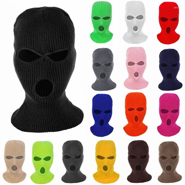 Bérets hiver masque de couverture complète masque tricoté bonnets bonnet chaud coupe-vent sport écharpe hommes ski 3 trous cyclisme en plein air pull chapeaux