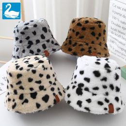 Boinas Invierno Piel Niños Sombrero Peluche Leopardo Para Niños Coreano Cálido Cubo 2-7Y Pescador Gorras Niño