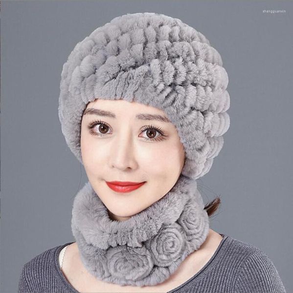 Bérets d'hiver chapeau de fourrure pour femmes russe véritable bonnet tricoté couvre-chef chaud bonnet chapeaux 2022 marque de mode