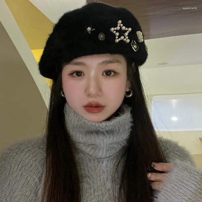 Bérets hiver authentiques Hirlons de cheveux perle perle de femme de beret femme fascination de peintre chaud français