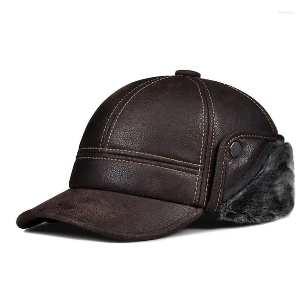 Bérets d'hiver en cuir véritable de qualité supérieure en peau de mouton en daim chapeau de bombardier homme nubuck tête épaisse casquettes de dôme chaudes couture capuchon d'oreille ajusté noir