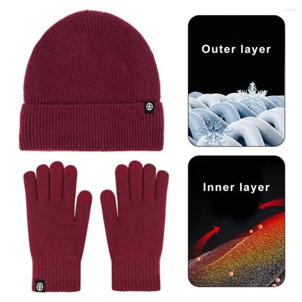 Boinas Guantes de invierno Guiso de punto de punto TOUCH Pantalla táctil Conjunto de pantalla táctil de desgaste suave y grueso