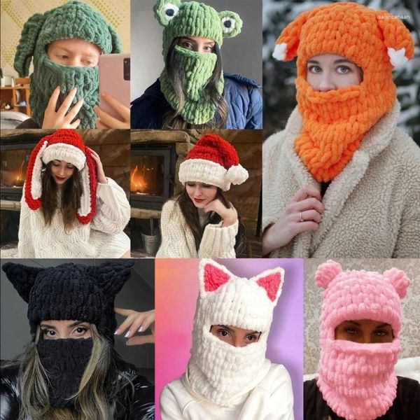 Boinas Beretas Hat de invierno Cartoon Knitting Animal Ear Cosplay Outdoor Sport Caps de lana a prueba de viento Balaclava