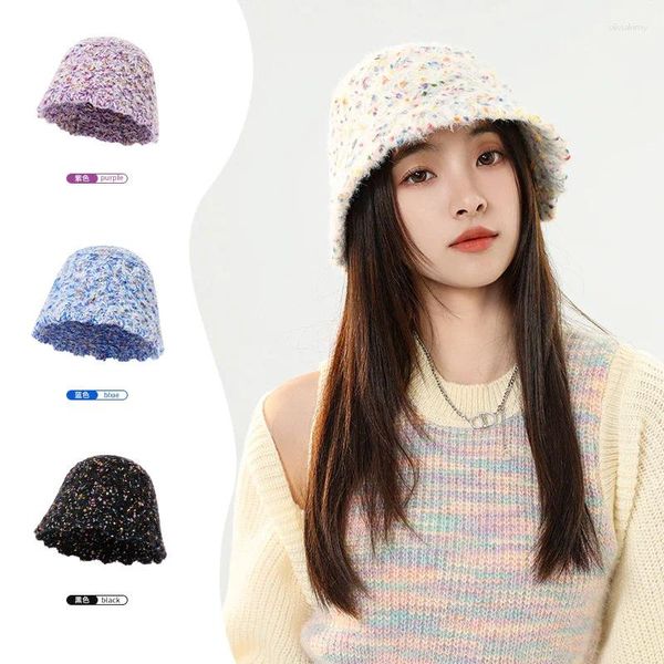 Bérets Chapeau d'hiver Designer Chaud Pêcheur Panama Caps Bonnet Coloré Dot Bob Grand Seau Pour Hommes Femmes Violet