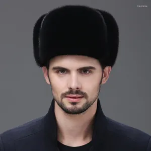 Berets winter hoed oorklap mannen echte hoeden beschermen oor warm genoeg Russische ushanka echte lederen bommenwerper