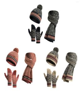 Bérets chapeau d'hiver écharpe ensemble de gants 3 pièces bonnet et gants pour écran tactile ensembles casquettes de crâne foulards pour Men7578871