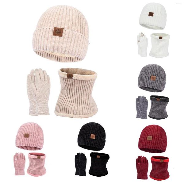 Boinas Gorro de invierno Bufanda Guantes Tres piezas H Pantalla Exterior Resistente al frío Punto grueso