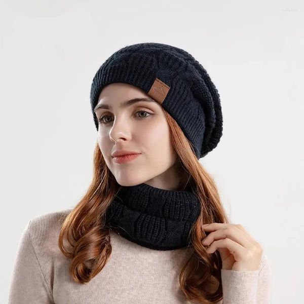 Boinas Bufanda de sombrero de invierno Juego de bufanda para mujeres Fashion Fashion Fied Fried Fied Knitting Skule Capilla de calavera al aire libre Balaclava de punto caliente