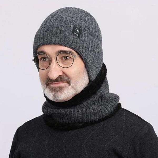 Boinas Gorro de invierno Conjunto de bufanda Tejer Acogedor Gorro con orejeras Gorro de felpa Cuello Polaina Combo para hombres Mujeres Espesado Sólido