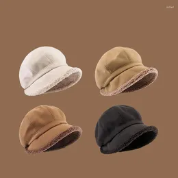 Bérets chapeau d'hiver femmes ajouter bord chapeaux de pêcheur rétro couleur unie octogonale casquette de velours chaud doux épaissir casquettes élégantes