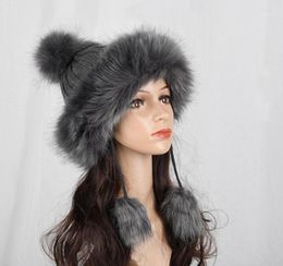 Berets Hat Hat Femme Bons de faux cape chaude Fourrure chaude Pompom Chapeaux pour boucles tricots Baggy Bonnet Ladies Beanie Wool 20212733788