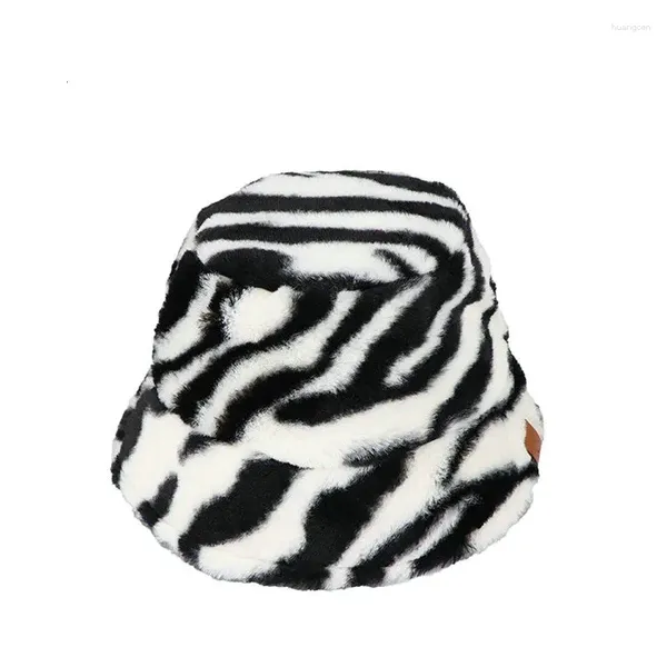 Boinas sombreros de invierno para mujer, piel sintética, vaca, cebra, estampado de Panda, Panamá, Gorras de pescador para mujer, exterior grueso, sombrero de cubo cálido, Gorras