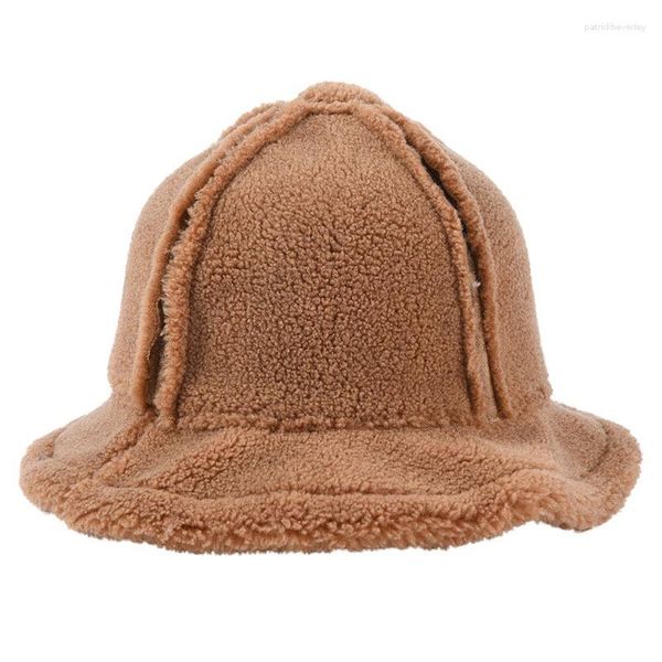 Bérets chapeaux d'hiver pour femmes chapeau de seau en laine d'agneau positif négatif peut porter plat Bob automne marron Panama casquette