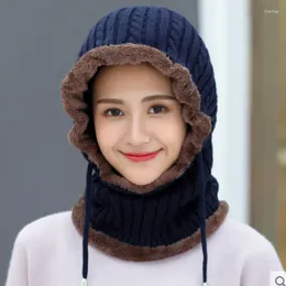 Bérets chapeaux d'hiver pour femmes épaisses tricots chauds femme skullies colocato-traits de masque de vent oreille protéger la cagoule