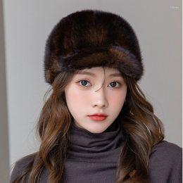 Berets Winter High Quality Real Bomber Hat For Women Black Tag Ear Warm Chapeau Motorcycle Russian Sboy Cap