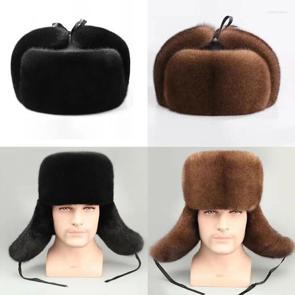 Bérets hiver imitation fourrure style russe casquettes chaud coupe-vent faux hommes bombardier chapeaux noir décontracté peluche oreillette