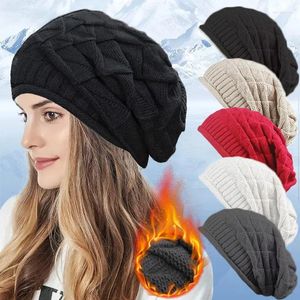 Bérets d'hiver tricoté Baggy Slouchy solide chaud bonnets chapeau femmes hommes neige ski bonnet casquette surdimensionné doux plus chaud extérieur pli unisexe